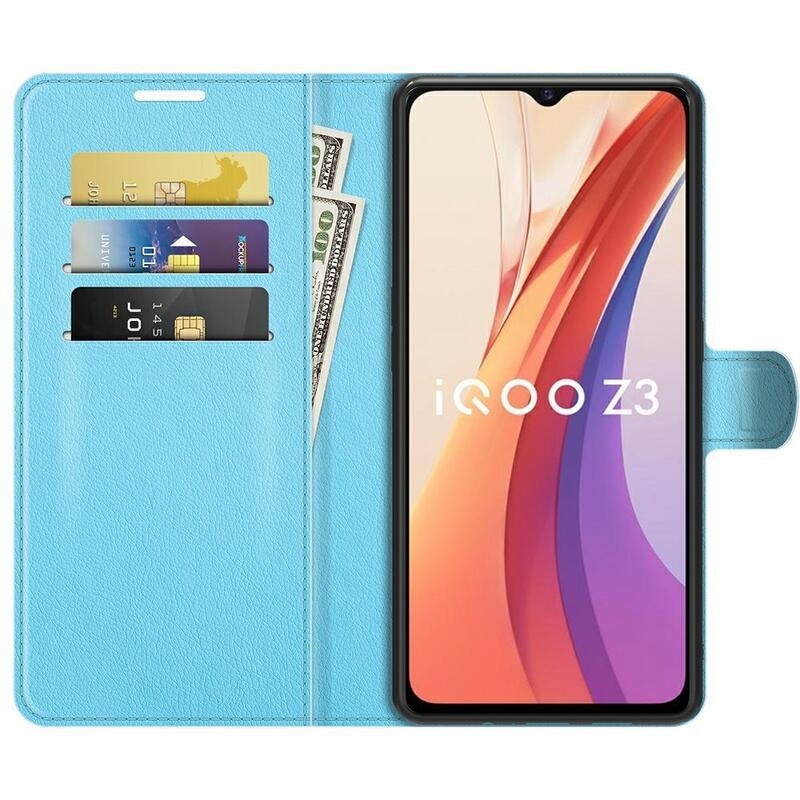 Litchi PU kožené peněženkové pouzdro na mobil Vivo Y72 5G/Y52 5G - modré