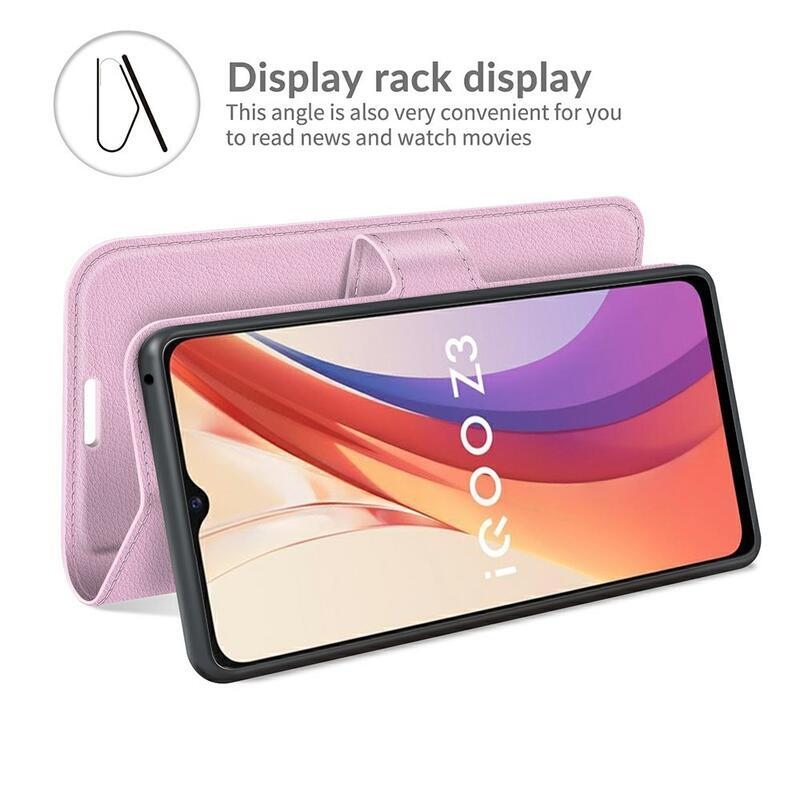 Litchi PU kožené peněženkové pouzdro na mobil Vivo Y72 5G/Y52 5G - růžové