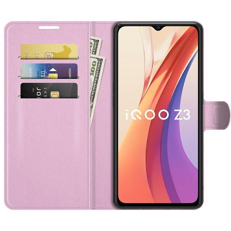 Litchi PU kožené peněženkové pouzdro na mobil Vivo Y72 5G/Y52 5G - růžové