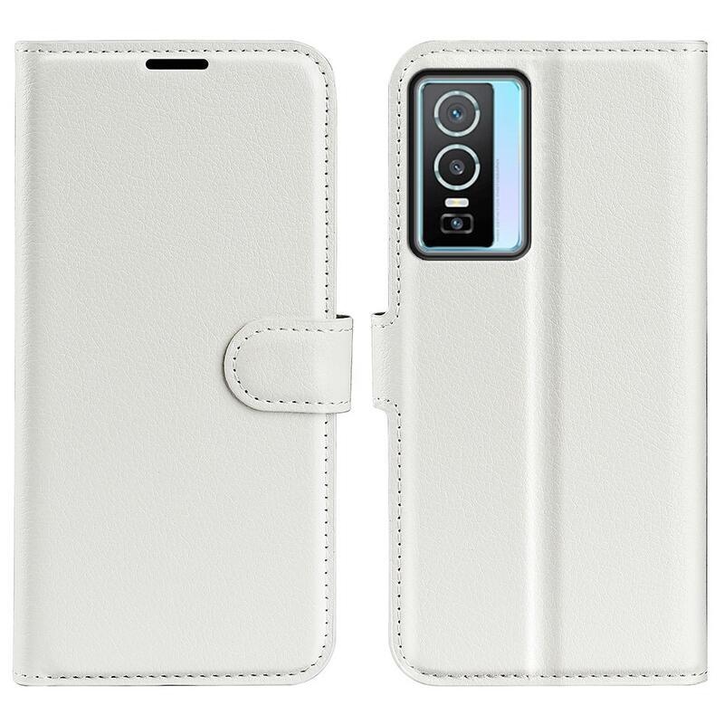Litchi PU kožené peněženkové pouzdro na mobil Vivo Y76 5G/Y76s - bílé