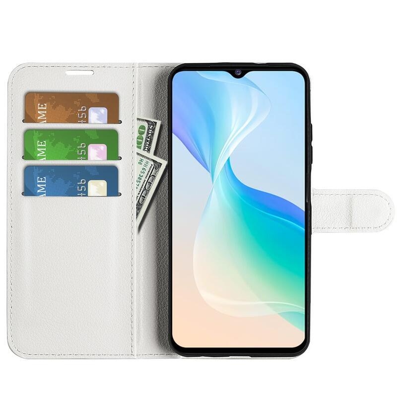Litchi PU kožené peněženkové pouzdro na mobil Vivo Y76 5G/Y76s - bílé
