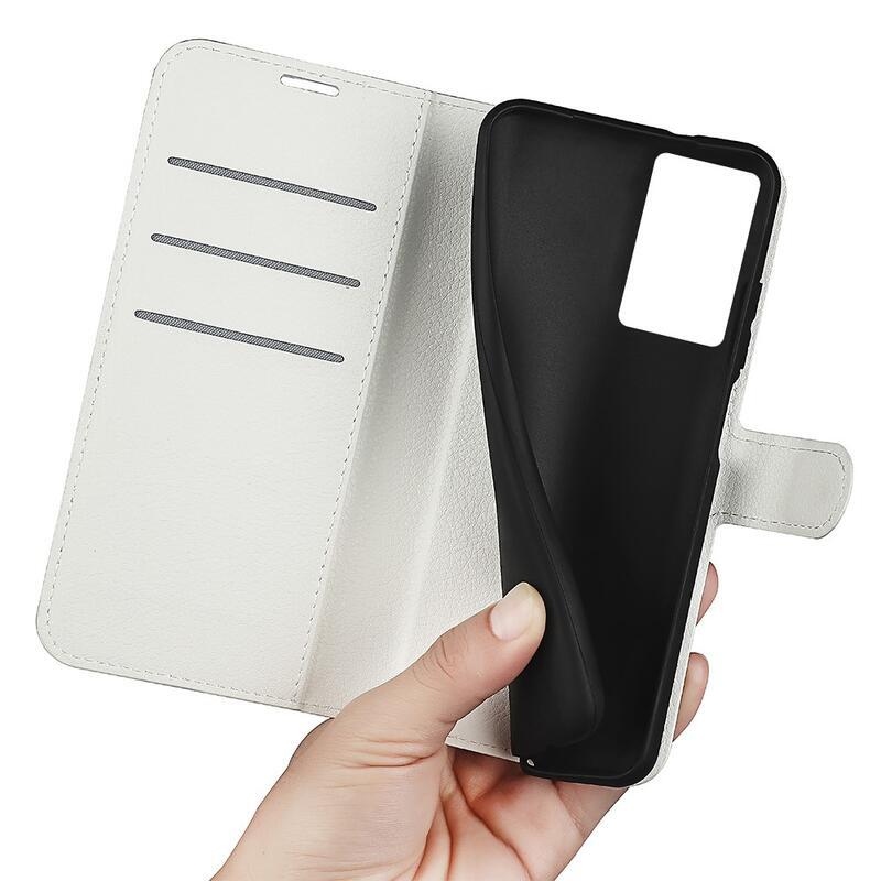 Litchi PU kožené peněženkové pouzdro na mobil Vivo Y76 5G/Y76s - bílé