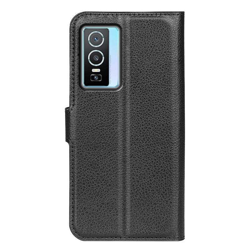Litchi PU kožené peněženkové pouzdro na mobil Vivo Y76 5G/Y76s - černé