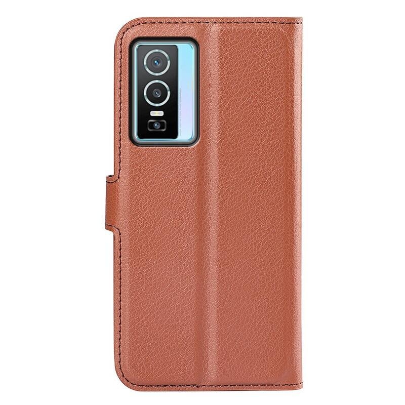 Litchi PU kožené peněženkové pouzdro na mobil Vivo Y76 5G/Y76s - hnědé