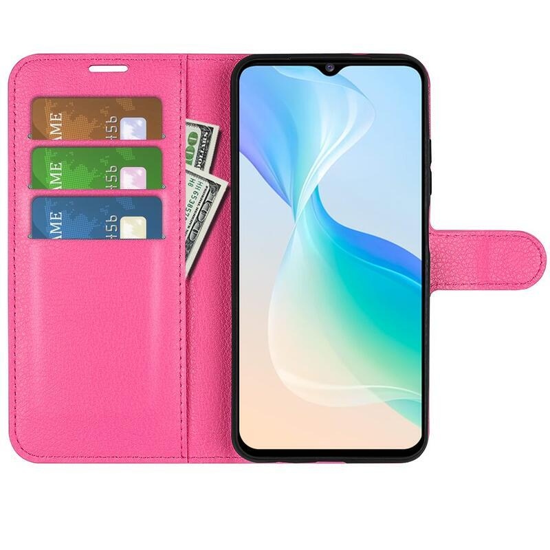 Litchi PU kožené peněženkové pouzdro na mobil Vivo Y76 5G/Y76s - rose