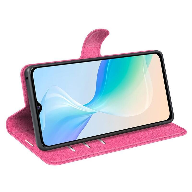 Litchi PU kožené peněženkové pouzdro na mobil Vivo Y76 5G/Y76s - rose