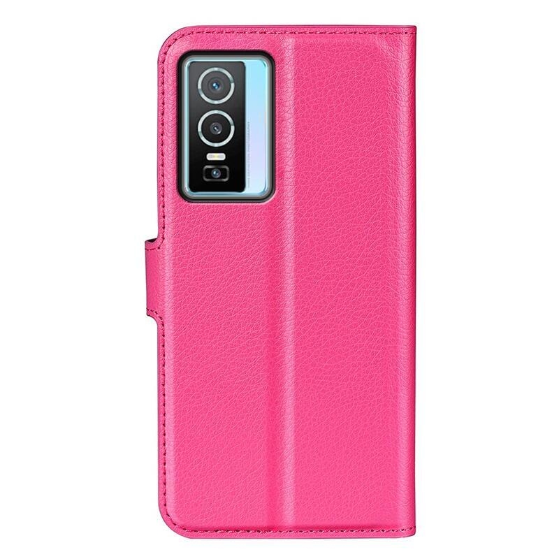 Litchi PU kožené peněženkové pouzdro na mobil Vivo Y76 5G/Y76s - rose