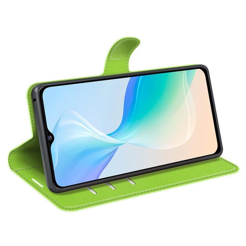 Litchi PU kožené peněženkové pouzdro na mobil Vivo Y76 5G/Y76s - zelené