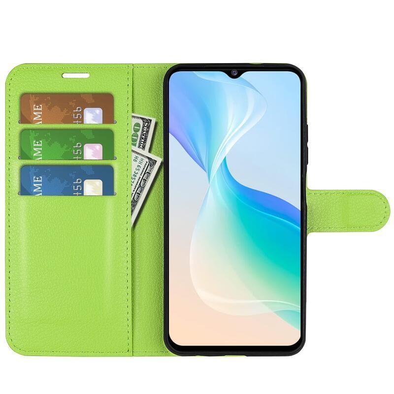 Litchi PU kožené peněženkové pouzdro na mobil Vivo Y76 5G/Y76s - zelené