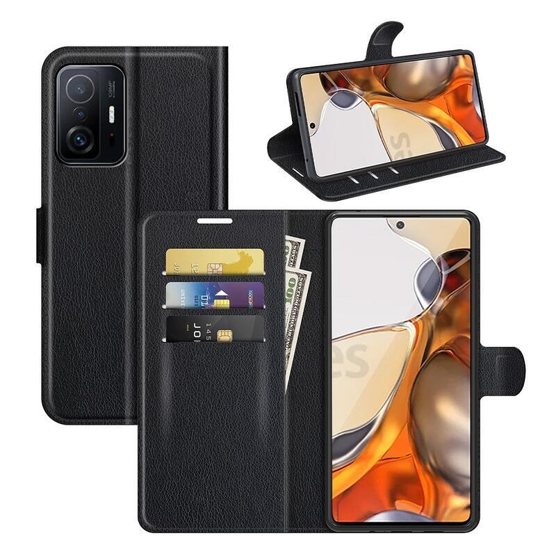 Litchi PU kožené peněženkové pouzdro na mobil Xiaomi 11T/11T Pro - černé