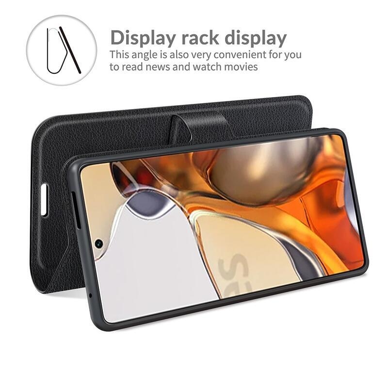 Litchi PU kožené peněženkové pouzdro na mobil Xiaomi 11T/11T Pro - černé