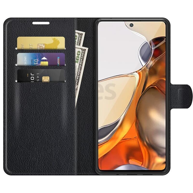 Litchi PU kožené peněženkové pouzdro na mobil Xiaomi 11T/11T Pro - černé