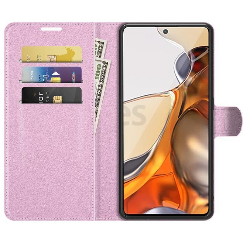 Litchi PU kožené peněženkové pouzdro na mobil Xiaomi 11T/11T Pro - růžové