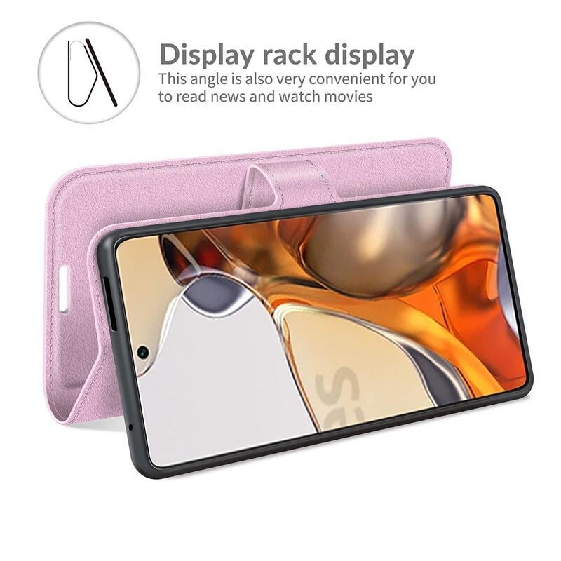 Litchi PU kožené peněženkové pouzdro na mobil Xiaomi 11T/11T Pro - růžové