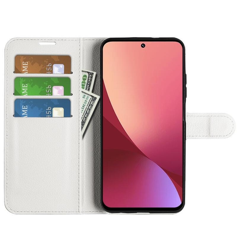 Litchi PU kožené peněženkové pouzdro na mobil Xiaomi 12 Lite - bílé