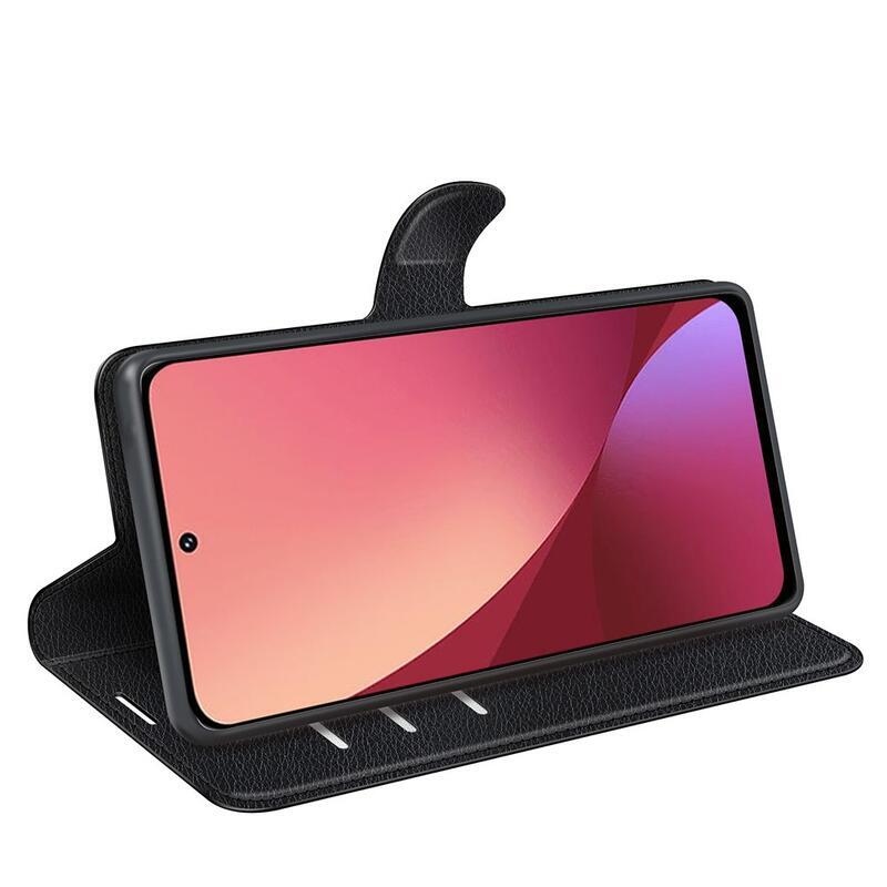 Litchi PU kožené peněženkové pouzdro na mobil Xiaomi 12 Lite - černé