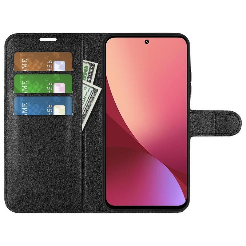 Litchi PU kožené peněženkové pouzdro na mobil Xiaomi 12 Lite - černé