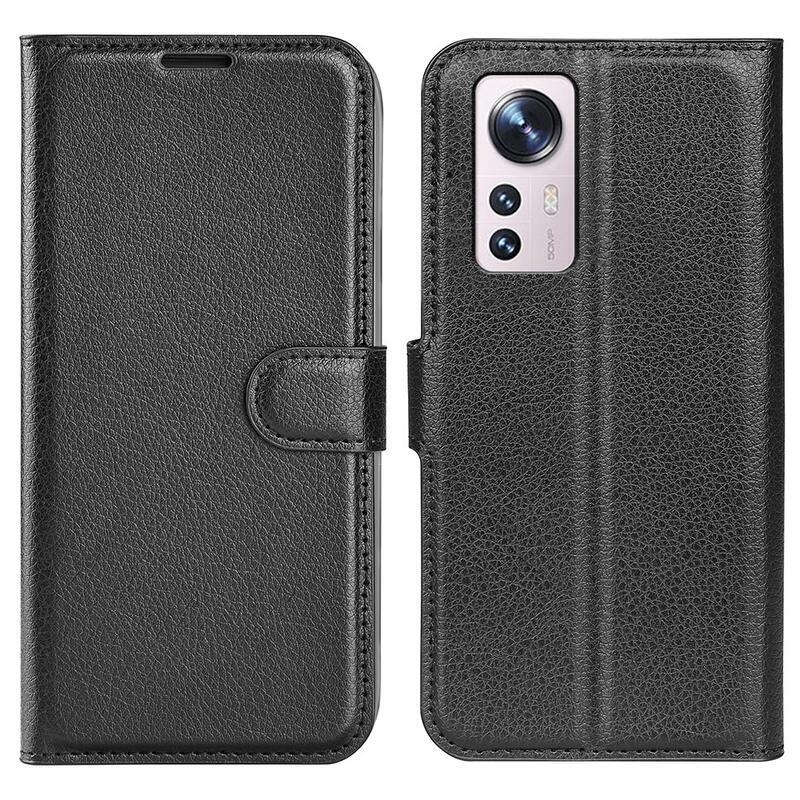 Litchi PU kožené peněženkové pouzdro na mobil Xiaomi 12 Lite - černé