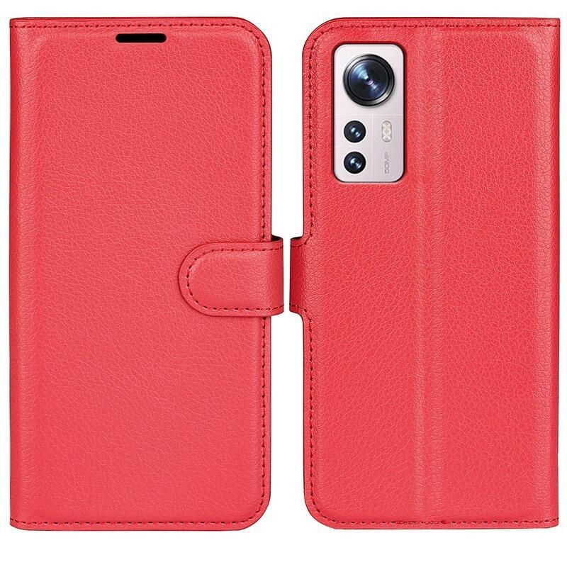 Litchi PU kožené peněženkové pouzdro na mobil Xiaomi 12 Lite - červené