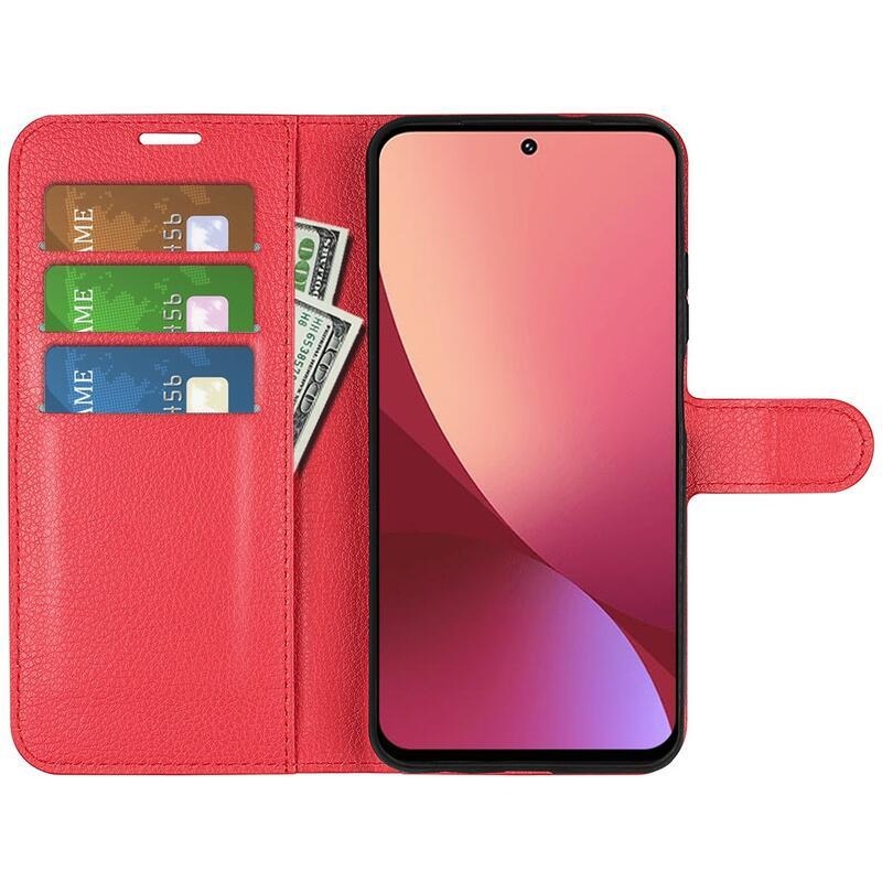Litchi PU kožené peněženkové pouzdro na mobil Xiaomi 12 Lite - červené