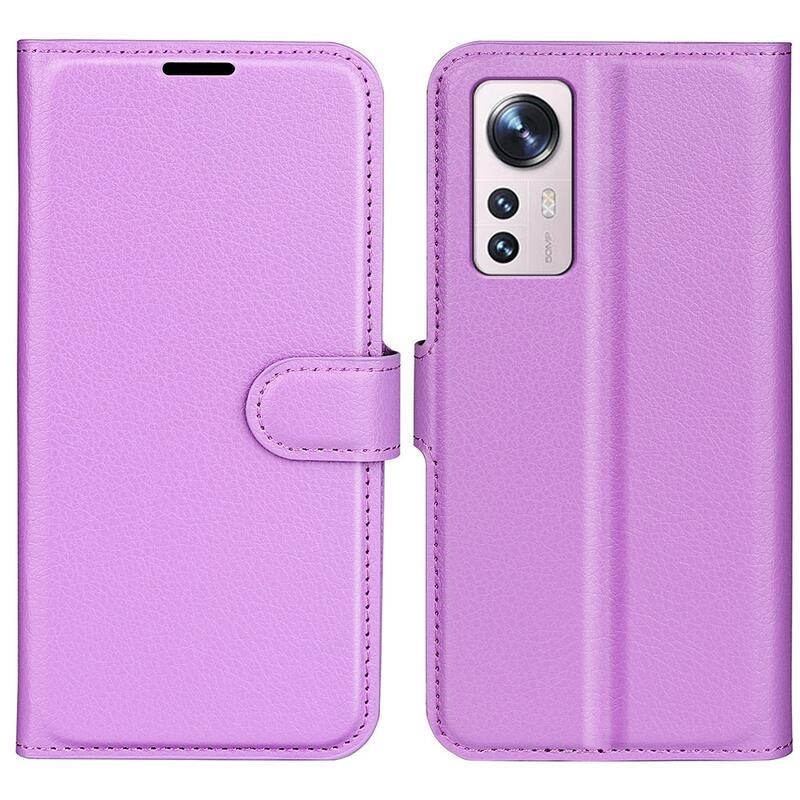 Litchi PU kožené peněženkové pouzdro na mobil Xiaomi 12 Lite - fialové