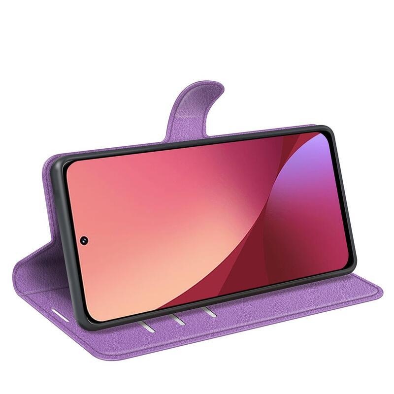 Litchi PU kožené peněženkové pouzdro na mobil Xiaomi 12 Lite - fialové