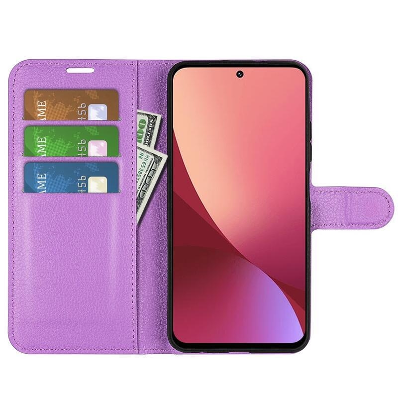Litchi PU kožené peněženkové pouzdro na mobil Xiaomi 12 Lite - fialové