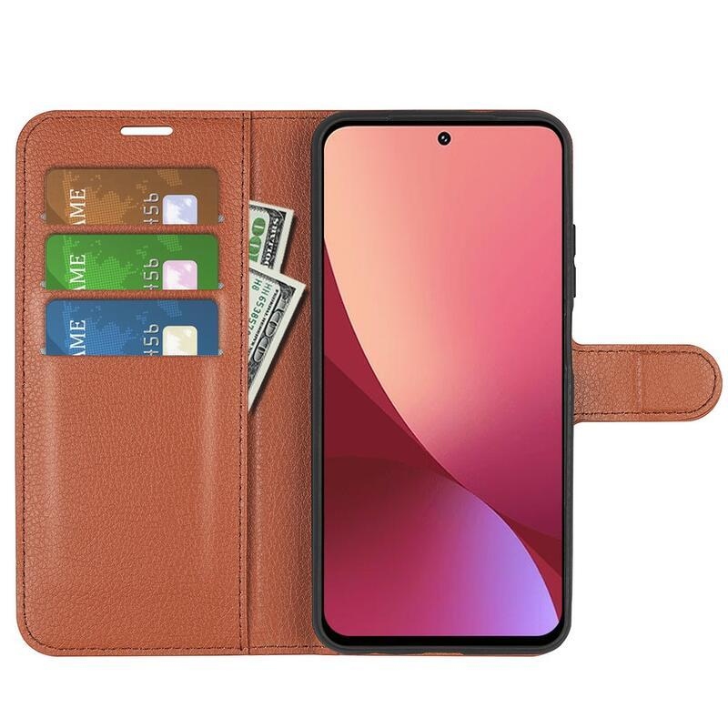 Litchi PU kožené peněženkové pouzdro na mobil Xiaomi 12 Lite - hnědé