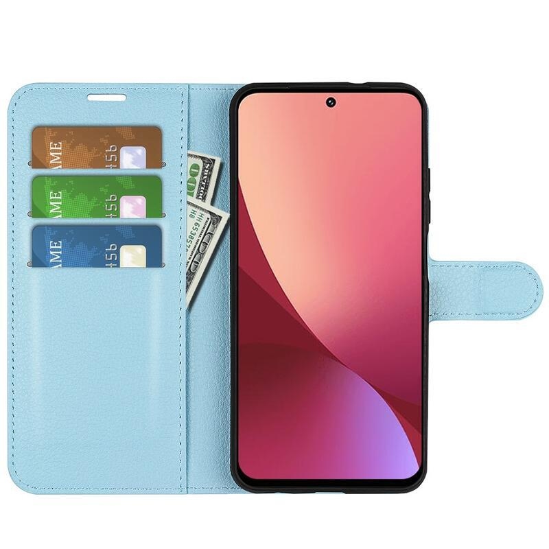 Litchi PU kožené peněženkové pouzdro na mobil Xiaomi 12 Lite - modré