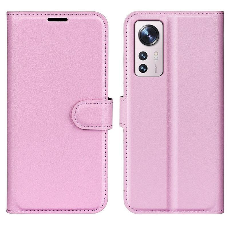 Litchi PU kožené peněženkové pouzdro na mobil Xiaomi 12 Lite - růžové
