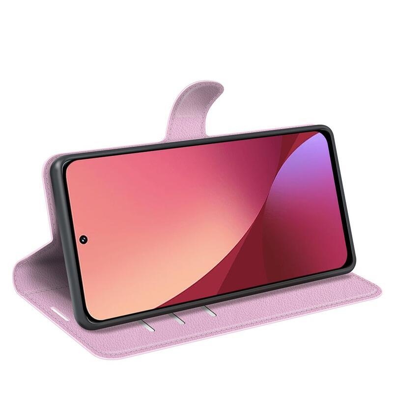 Litchi PU kožené peněženkové pouzdro na mobil Xiaomi 12 Lite - růžové