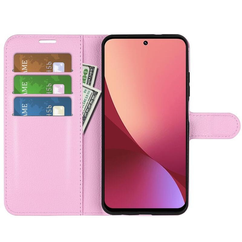 Litchi PU kožené peněženkové pouzdro na mobil Xiaomi 12 Lite - růžové