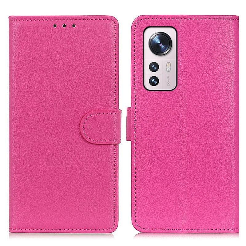 Litchi PU kožené peněženkové pouzdro na mobil Xiaomi 12 Pro - rose