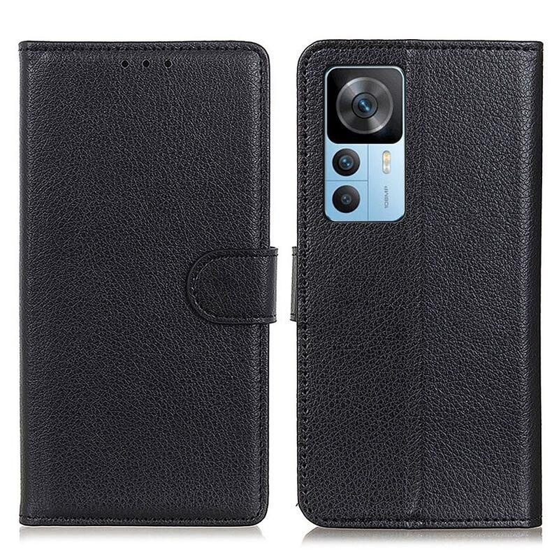 Litchi PU kožené peněženkové pouzdro na mobil Xiaomi 12T/12T Pro - černé