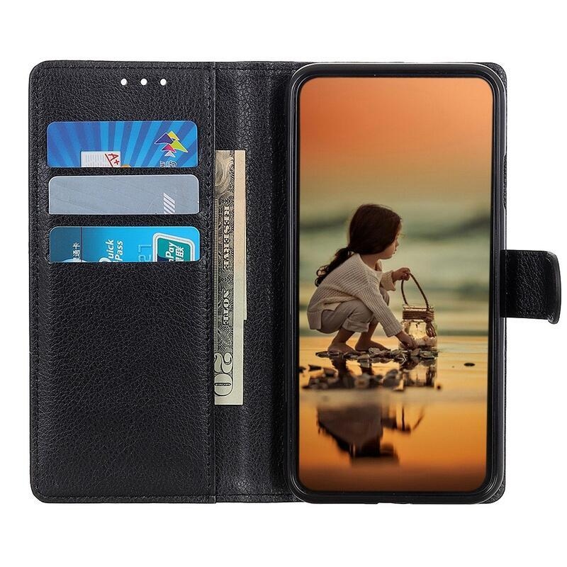Litchi PU kožené peněženkové pouzdro na mobil Xiaomi 12T/12T Pro - černé