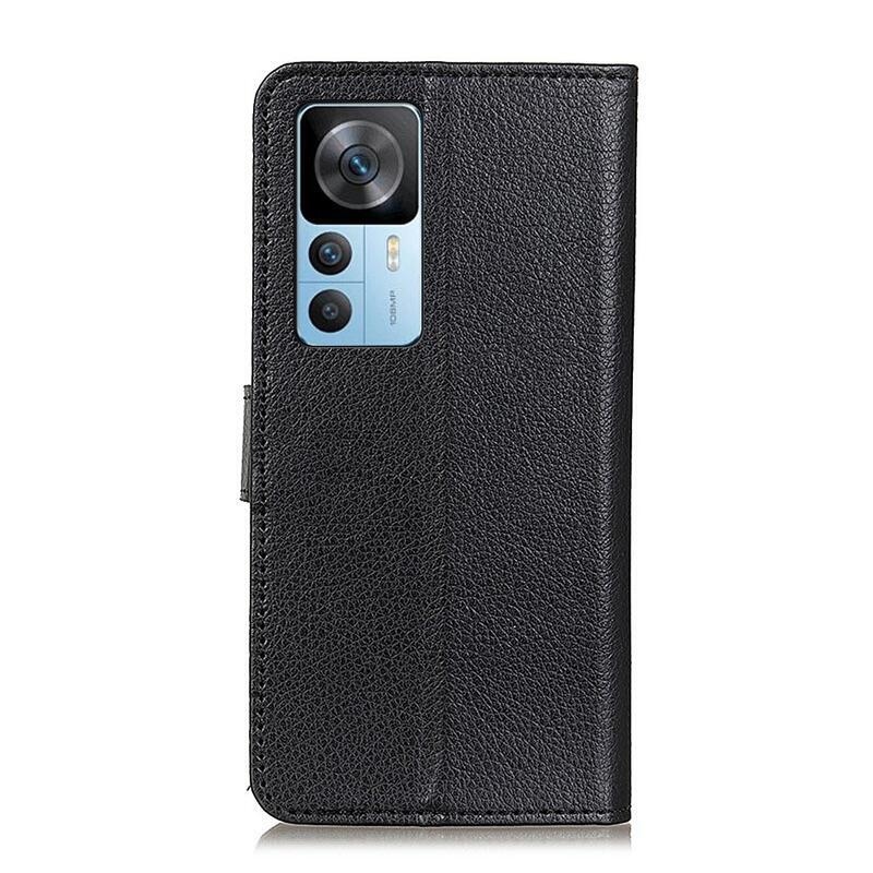Litchi PU kožené peněženkové pouzdro na mobil Xiaomi 12T/12T Pro - černé
