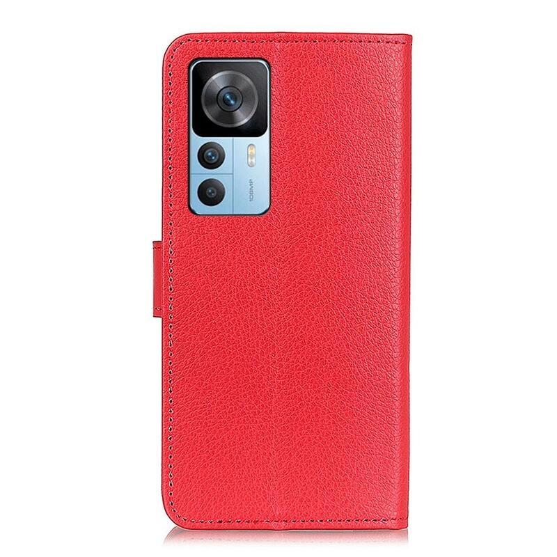 Litchi PU kožené peněženkové pouzdro na mobil Xiaomi 12T/12T Pro - červené
