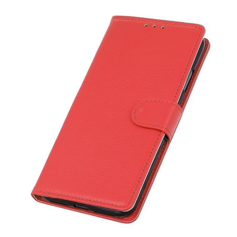 Litchi PU kožené peněženkové pouzdro na mobil Xiaomi 12T/12T Pro - červené