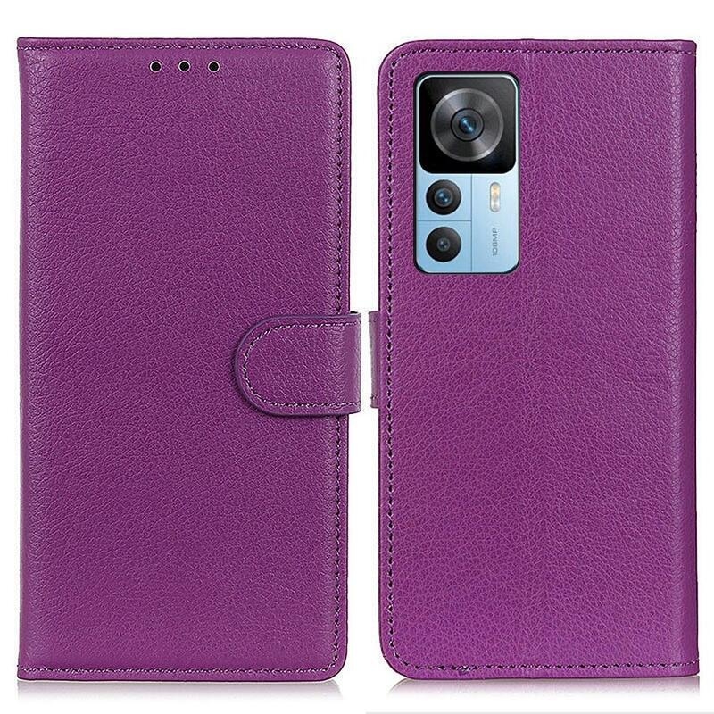 Litchi PU kožené peněženkové pouzdro na mobil Xiaomi 12T/12T Pro - fialové
