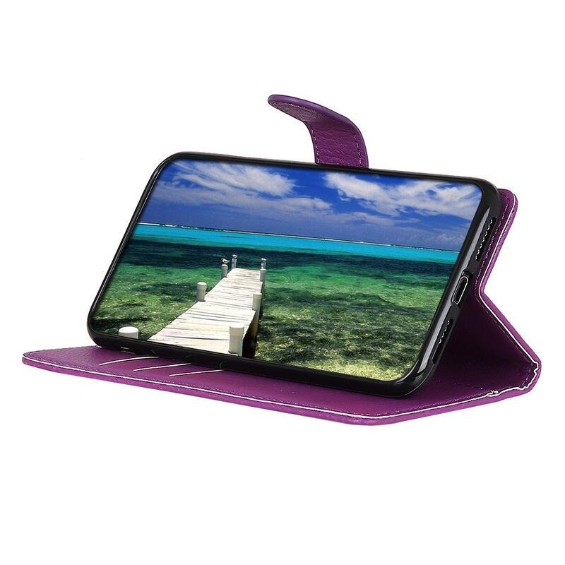 Litchi PU kožené peněženkové pouzdro na mobil Xiaomi 12T/12T Pro - fialové