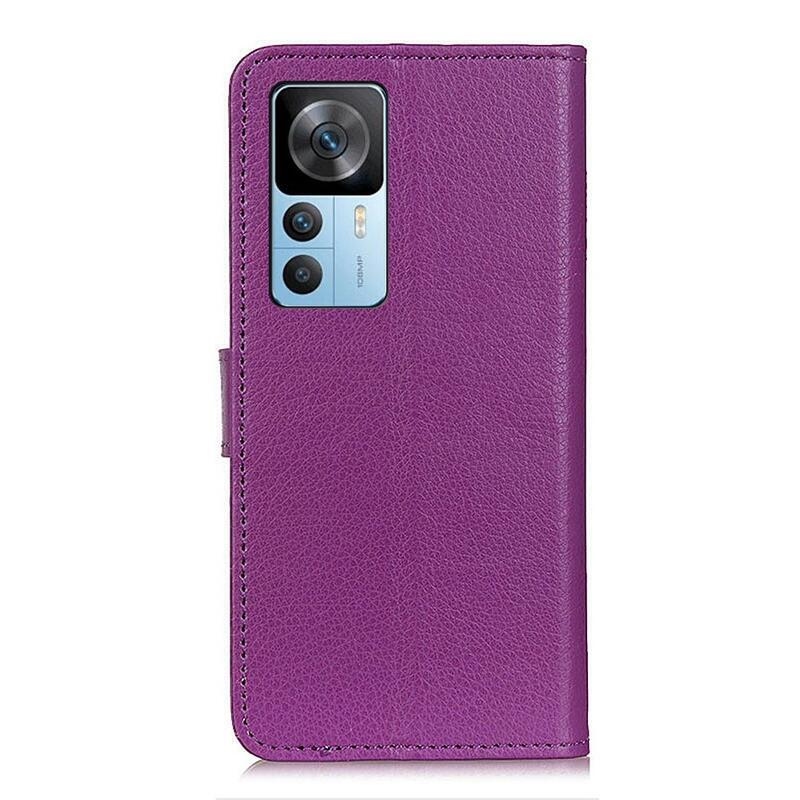 Litchi PU kožené peněženkové pouzdro na mobil Xiaomi 12T/12T Pro - fialové