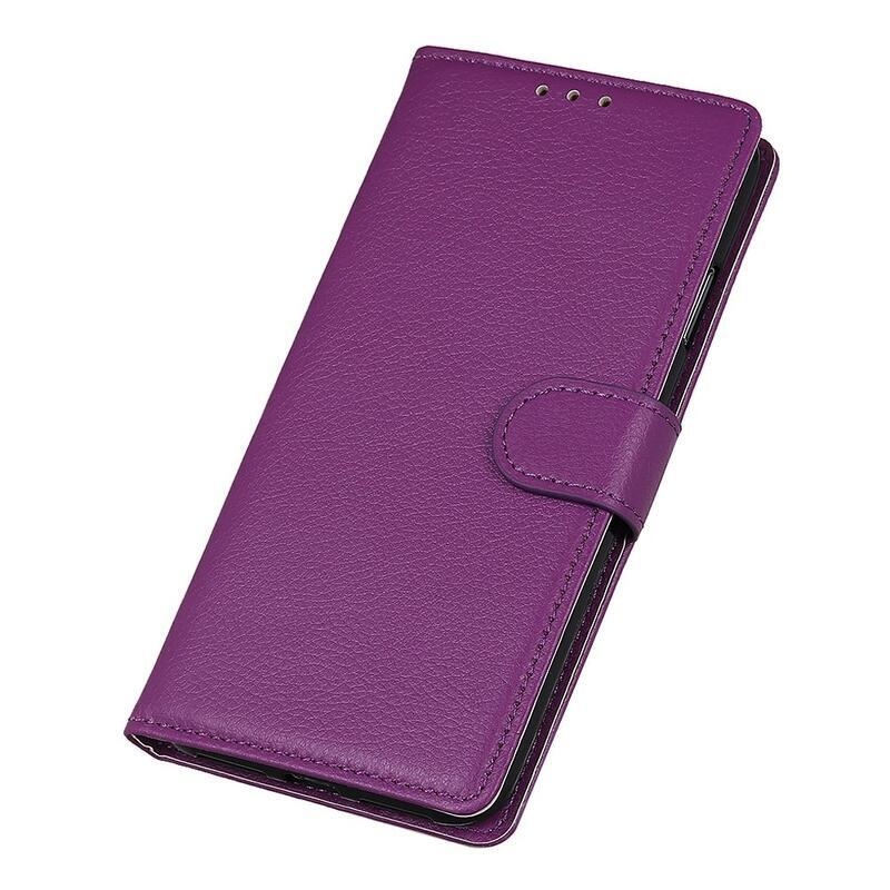 Litchi PU kožené peněženkové pouzdro na mobil Xiaomi 12T/12T Pro - fialové