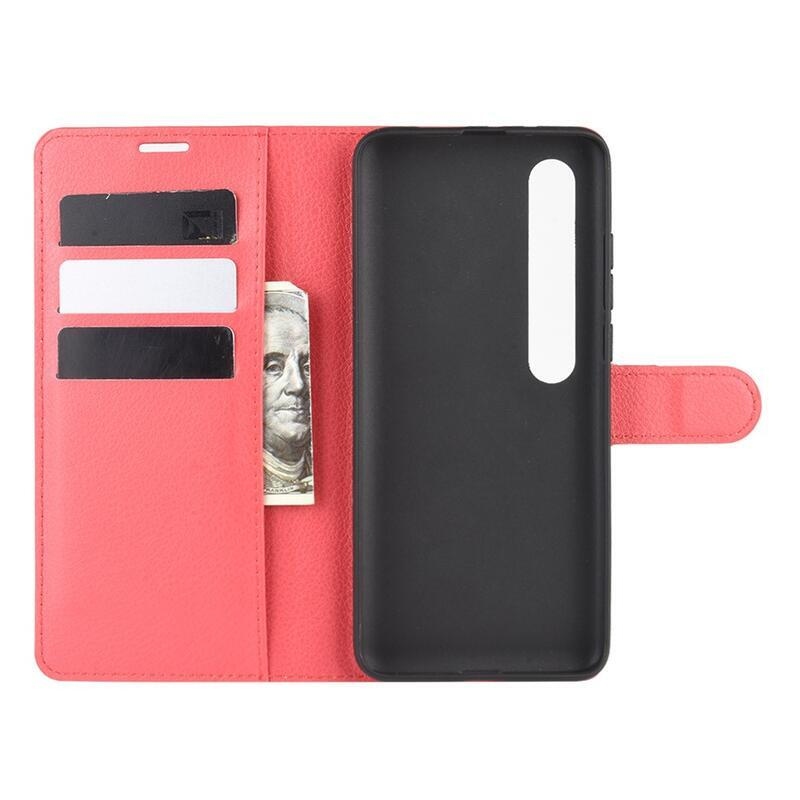 Litchi PU kožené peněženkové pouzdro na mobil Xiaomi Mi 10/Mi 10 Pro - červené