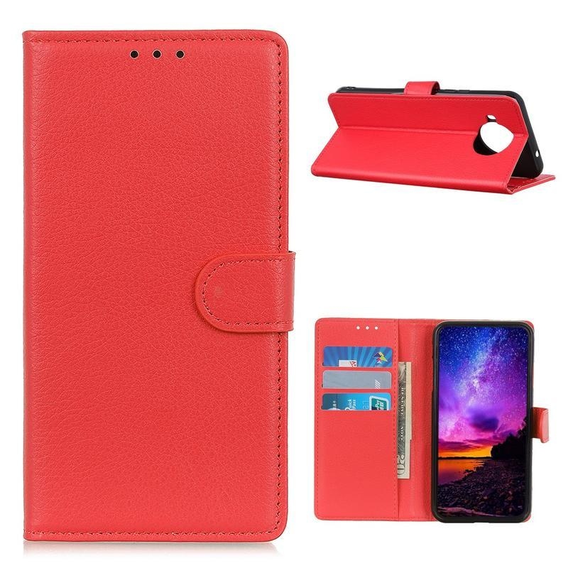 Litchi PU kožené peněženkové pouzdro na mobil Xiaomi Mi 10T Lite 5G - červené