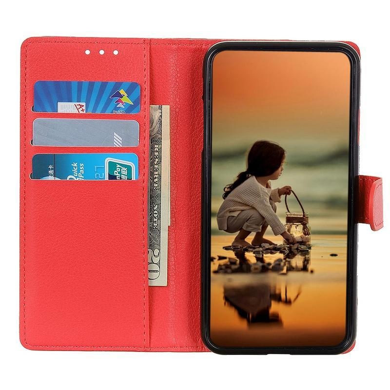 Litchi PU kožené peněženkové pouzdro na mobil Xiaomi Mi 10T Lite 5G - červené