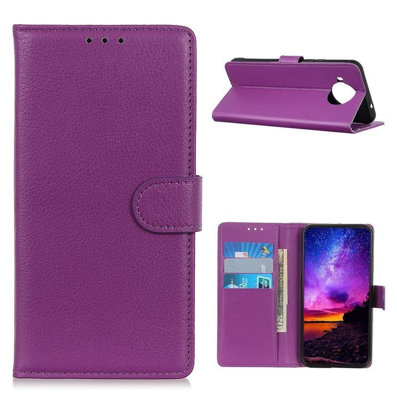 Litchi PU kožené peněženkové pouzdro na mobil Xiaomi Mi 10T Lite 5G - fialové