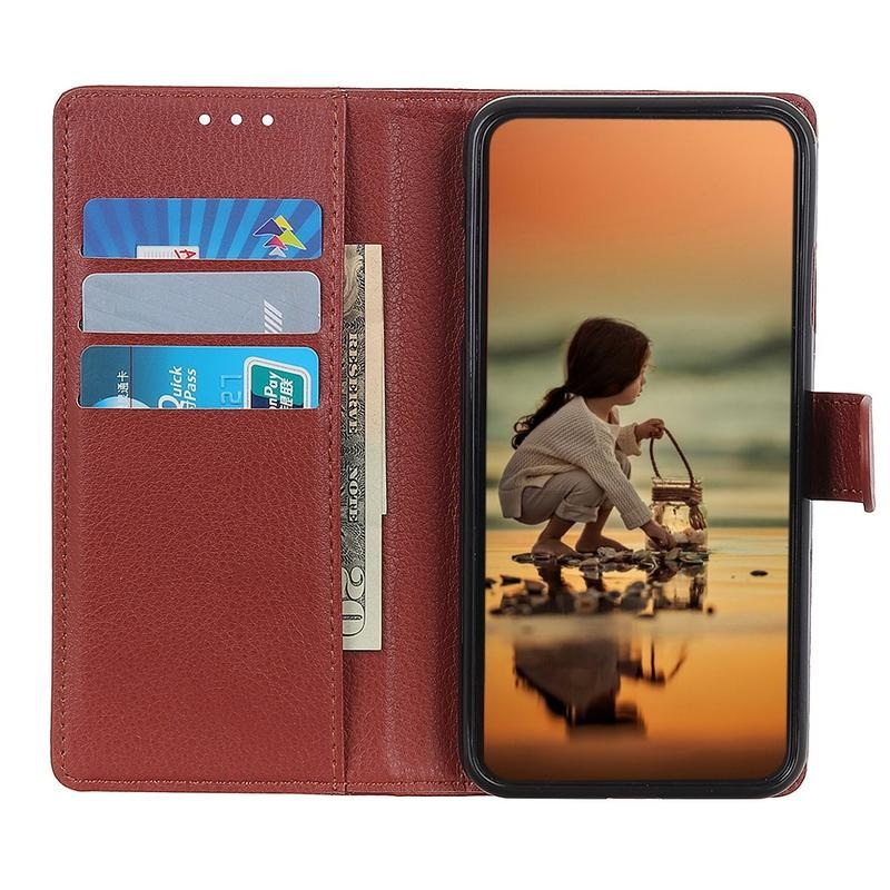 Litchi PU kožené peněženkové pouzdro na mobil Xiaomi Mi 10T Lite 5G - hnědé
