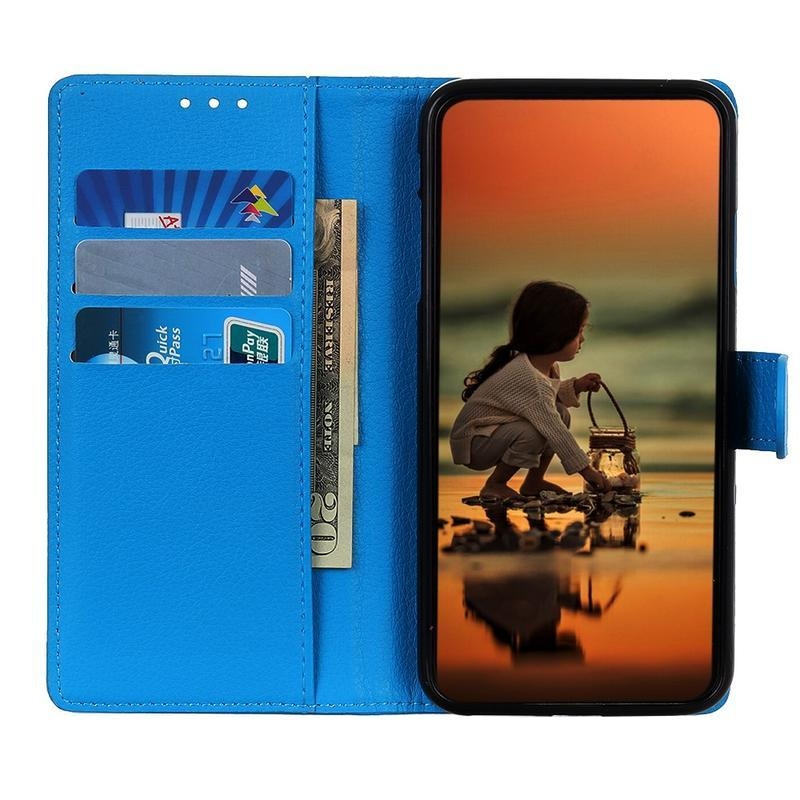 Litchi PU kožené peněženkové pouzdro na mobil Xiaomi Mi 10T Lite 5G - modré