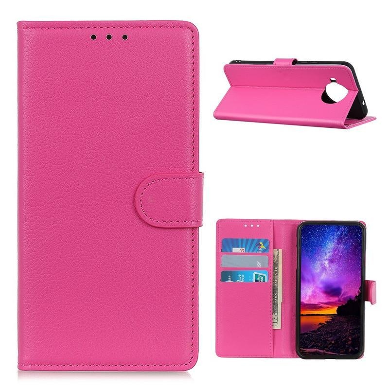 Litchi PU kožené peněženkové pouzdro na mobil Xiaomi Mi 10T Lite 5G - růžové