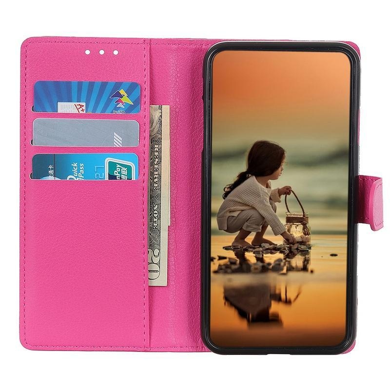Litchi PU kožené peněženkové pouzdro na mobil Xiaomi Mi 10T Lite 5G - růžové